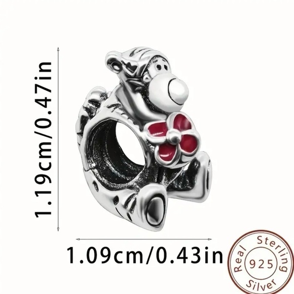 Women’s S925 Silver Tigger Holding Rose Red Small Flowers - NWT - Picture 4 of 5
